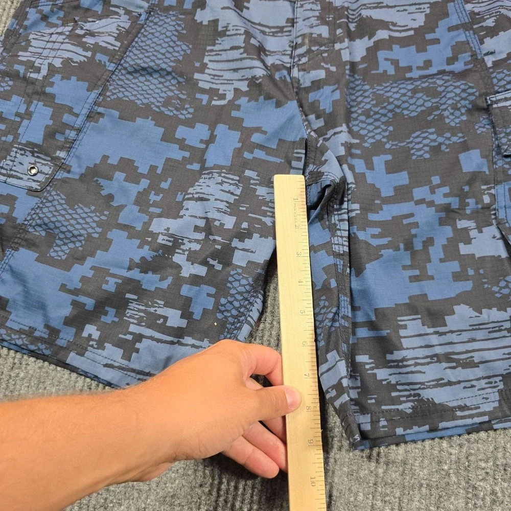 AFTCO Cargo Shorts Mens 38 Blue Camo Microfiber Stretch Fishing Outdoor Summer
